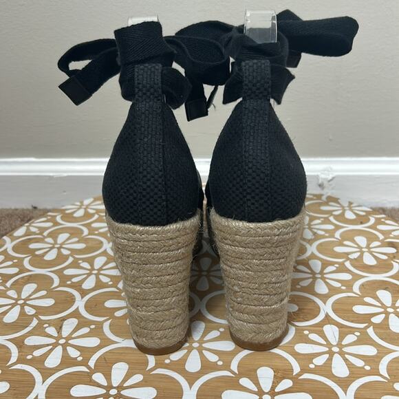 NWT Cole Haan Cloudfeel Hampton ankle tie espadrille wedge sandal in Black, 8.5 - Picture 9 of 11